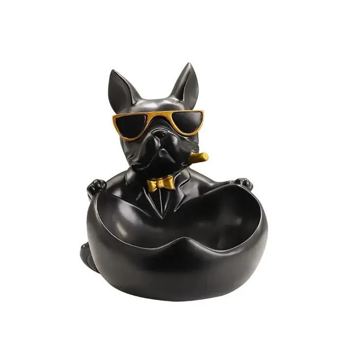 Ensemble organisateur Bulldog avec porte-clés, bol de rangement, figurine de chien en résine, plateau de rangement pour entrée, bureau, petits objets, cadeau