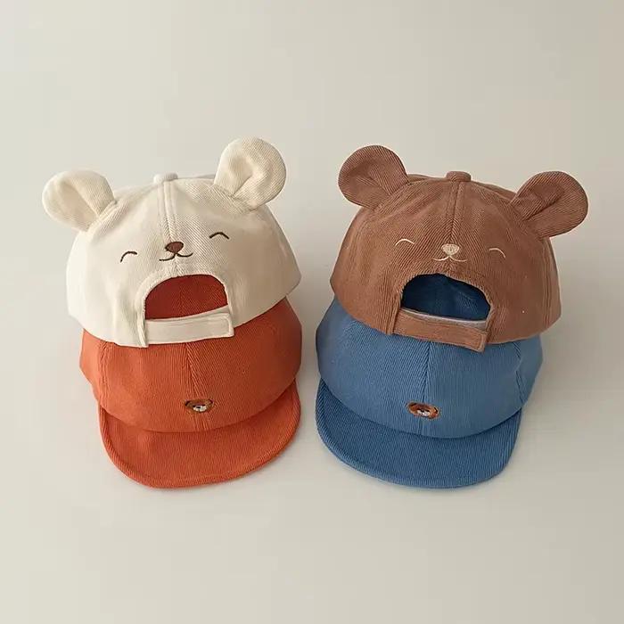 Chapeau de Baseball ours de dessin animé pour bébé, avec oreilles, mignon, couleur unie, casquette à