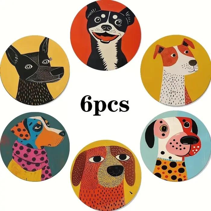 6 pièces 2D disque en bois Portrait chien thème signe ménage bois cintres en bois Composite tenture