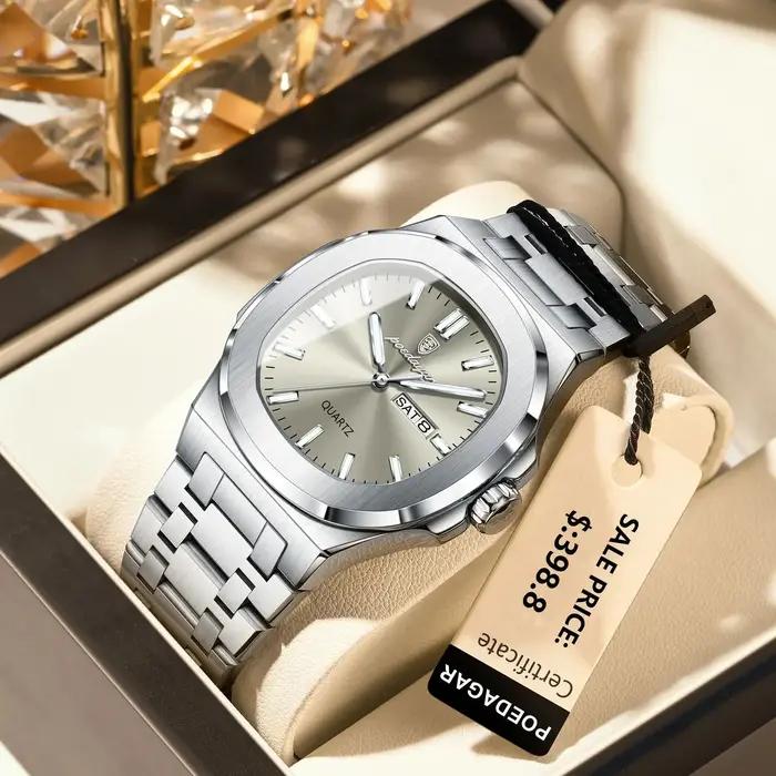 Montre homme militaire de luxe POEDAGAR étanche lumineuse - montre quartz acier inox avec date et semaine