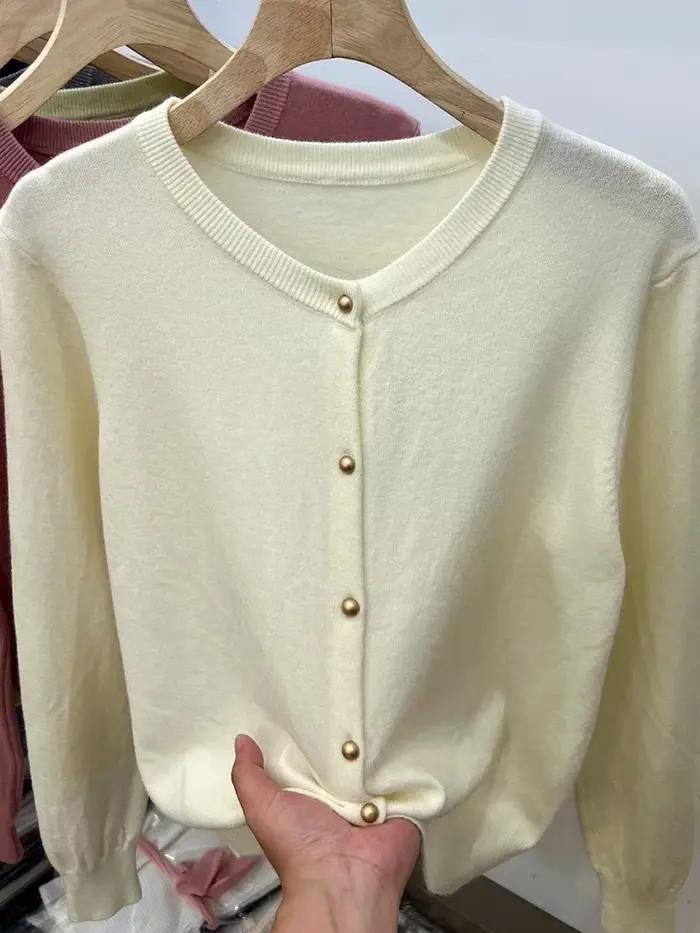 AOSSVIAO manches longues chandails Cardigan printemps automne femmes col rond tricots hauts vêtements mode