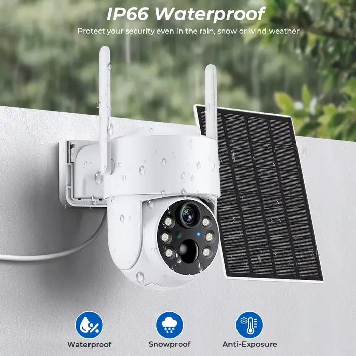 Caméra PTZ WiFi extérieure solaire 4MP batterie intégrée - Surveillance vidéo longue autonomie application iCsee