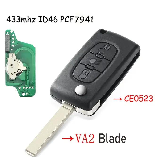 KEYYOU pour Peugeot 307 3008 308 408 433MHz ID46 7941 CE0536 CE0523 clé rabattable 2 boutons VA2/HU83 lame voiture porte