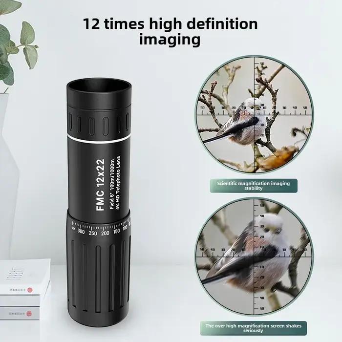 Télescope monocular mini portable 12x22 HD avec support téléphone - observation mobile chasse birdwatching