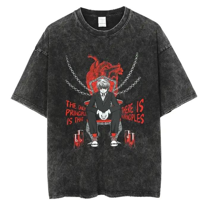 HUNTER × HUNTER-T-shirt à manches courtes pour hommes et femmes, streetwear en coton lavé, vêtements Hip Hop, Kurapika, Manga