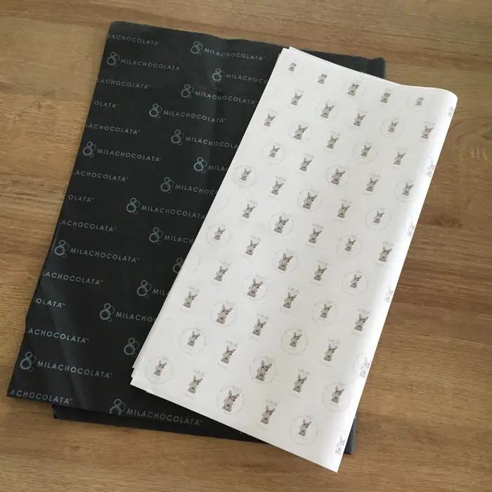 Papier d'emballage en tissu personnalisé, logo de marque imprimé pour vêtements, sacs cadeaux