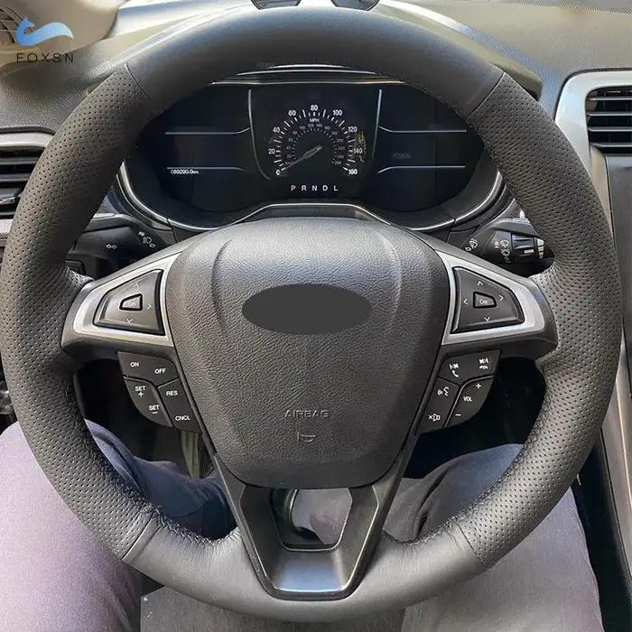 Housse de volant de voiture tressée à la main, en cuir microfibre perforé, pour Ford Mondeo Fusion 2