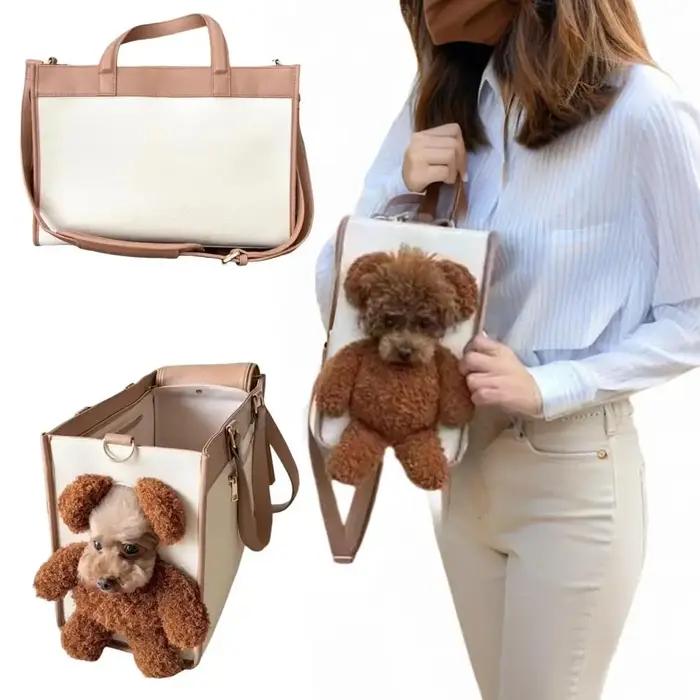 Sac de transport pour petits chiens ou chats en cuir souple avec fenêtre de vision et clip de laisse pour déplacements sûrs et élégants