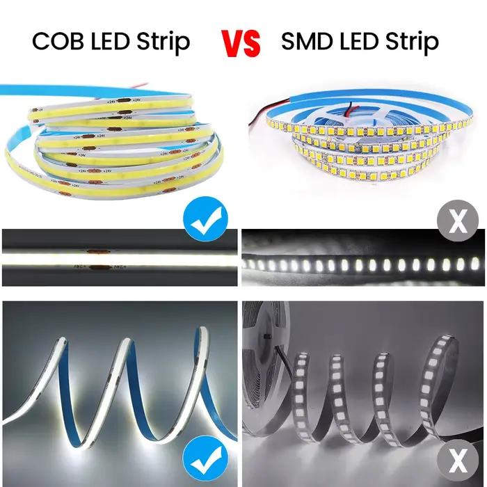 Bande lumineuse LED COB 5M 10M 12V 24V 320LED s/M, lumière linéaire haute densité, bande LED Flexibl