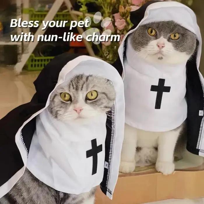 Costume de cosplay pour chat en fibre de polyester - Jésus et Nonne - Accessoires pour animaux de compagnie pour Noël et Halloween