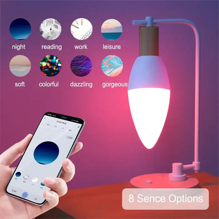 Ampoule LED Tuya Smart WiFi, E14, candel Light, 5W, 7W, 9W, 220V, lampe RVB à intensité variable, co