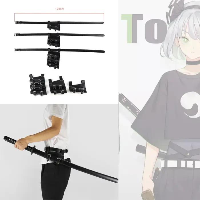 Porte-Épée Katana en Cuir PU Noir et Blanc, Étui de Ceinture Médiéval, Accessoires d'Halloween, Anime, Cosplay, oral alier, Samouraï, Ninja, Gaine de Taille