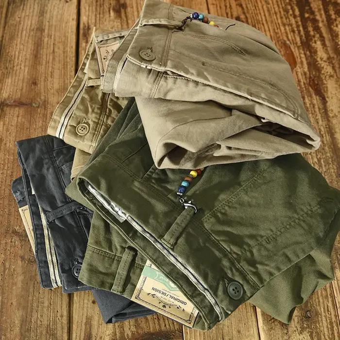 Pantalon Cargo Homme HIQOR Printemps-Automne 2026 en Coton Couleur Unie Style Vintage avec Perles – Vêtement Streetwear