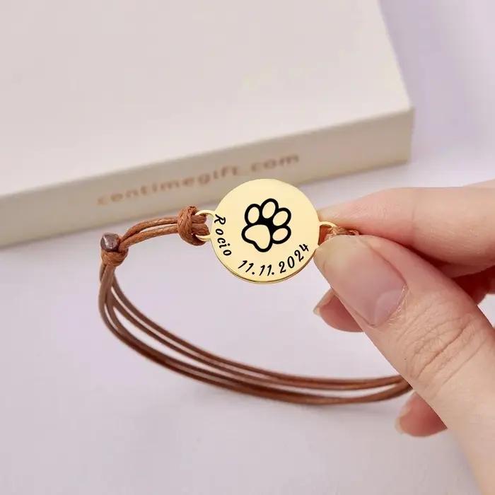Bracelet en corde réglable personnalisable avec photo de famille en acier inoxydable cadeau pour femme occasions spéciales anniversaire mariage