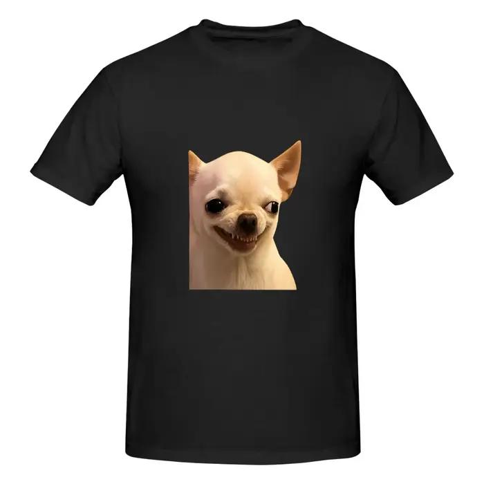 T-shirt imprimé unisexe pour hommes, avec image de Chihuahua rigolote, visage de chien souriant, str