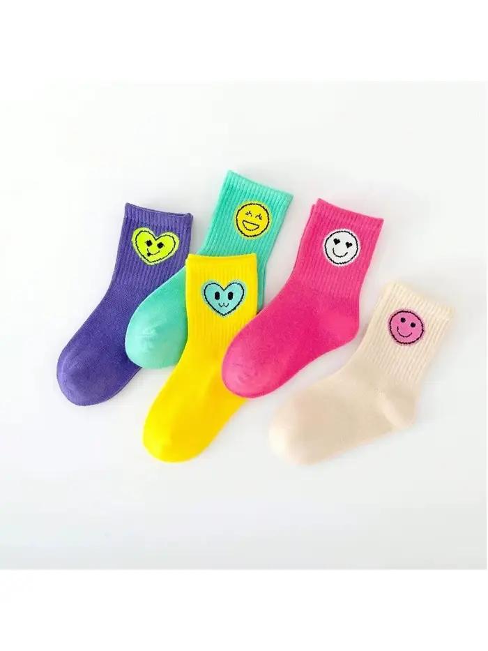 5 paires de nouvelles chaussettes pour enfants quatre saisons avec expressions de visages souriants