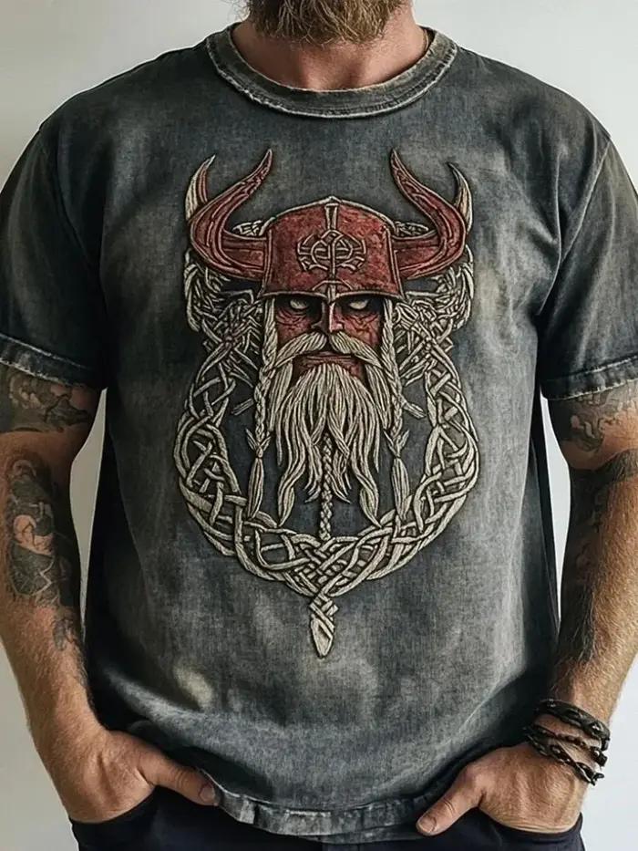 TShirt homme totem mythologie nordique impression 3D face style retro urbain haut tendance sport fitness