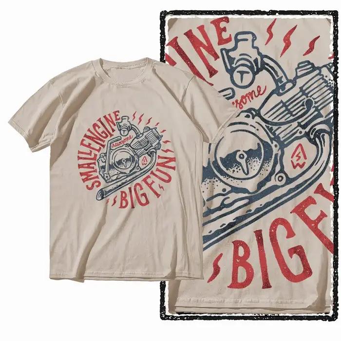 G72 T-shirt graphique moto col rond homme en coton beige