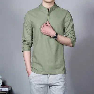 T-shirt en lin décontracté homme col mandarin respirant pour printemps été décontracté ocassions diverses