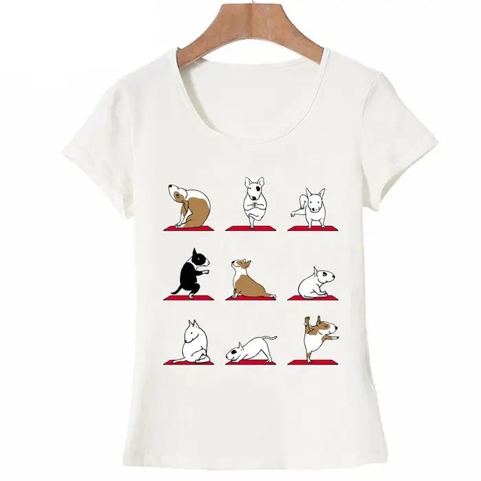 T-shirt femme style décontracté motifs chiens doux pour yoga zen et sorties toute lannée