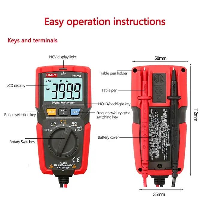 UNI-T UT125C Mini Multimètre Numérique De Poche Testeur De Température Résistance Puzzles Itor Diode