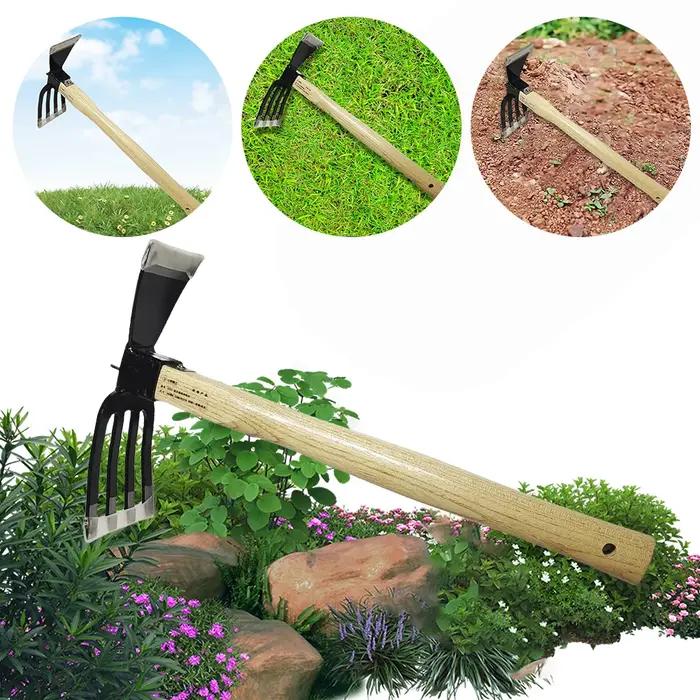 Cultivateur manuel avec manche en bois, houe double usage, mini-herse et cultivateur, houe et motoculteur de jardin, outils agricoles de jardinage
