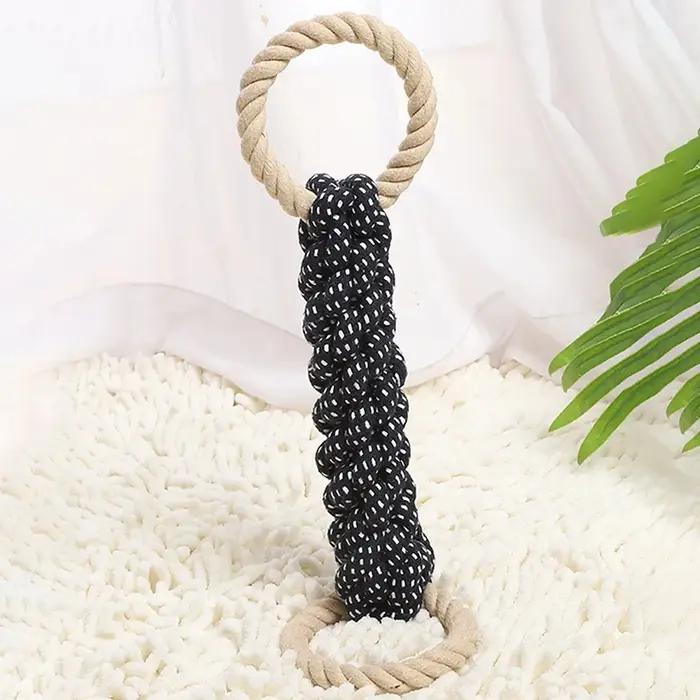 Jouet en corde pour chien en mélange de coton à double anneau - Durable