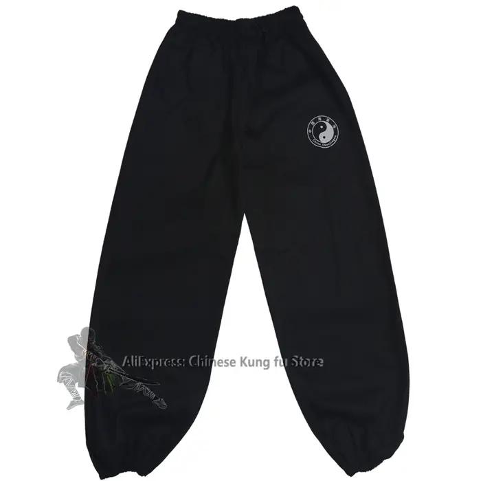 Pantalon en sergé de coton noir Chenjiagou pour Tai Chi, Kung Fu, Wushu, arts martiaux, Wing Chun, Q