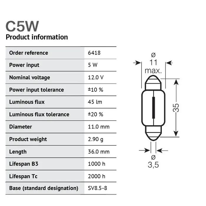 Lampe de signalisation de voiture 10 pièces OSRAM C3W C5W C10W 12V SV7-8 6411 6438 6428 6418 12844 1