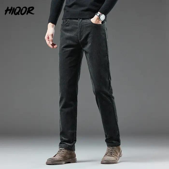 Pantalon velours côtelé homme hiver épais chaud business casual droit mode coréenne vert