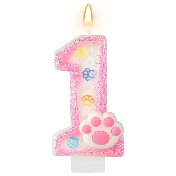 Décorations de gâteau et de cupcakes en forme de patte pour chien et chat, bougie de 3ème anniversai
