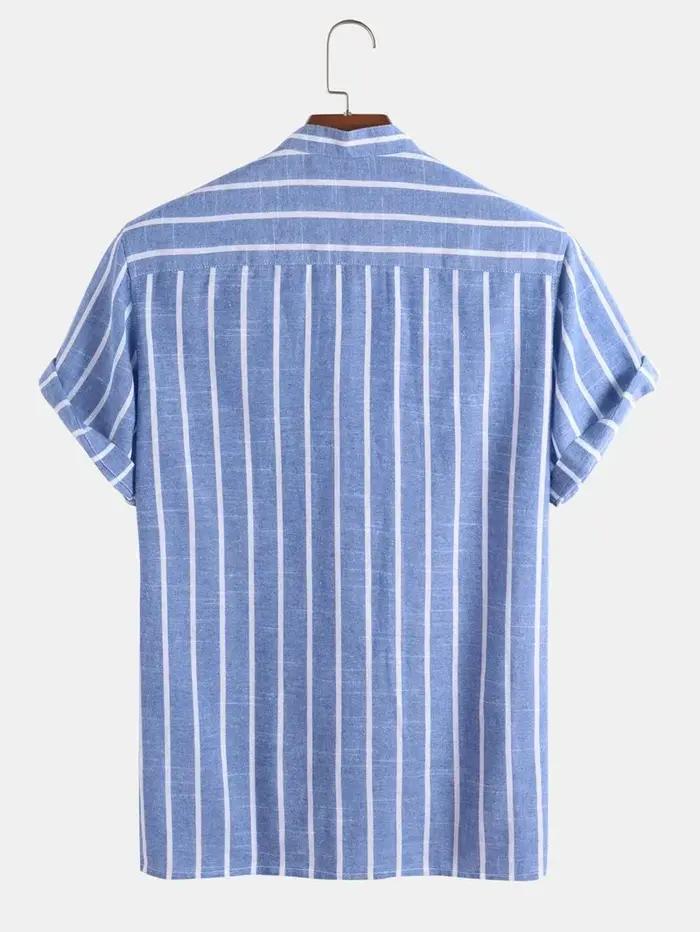 Vêtements pour hommes – Nouvelle chemise rayée mi-boutonnée pour homme