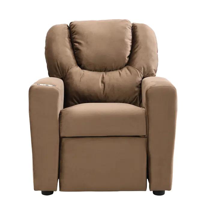 Fauteuil inclinable en velours pour enfants, canapé avec porte-gobelet, repose-pieds, dossier, enfan