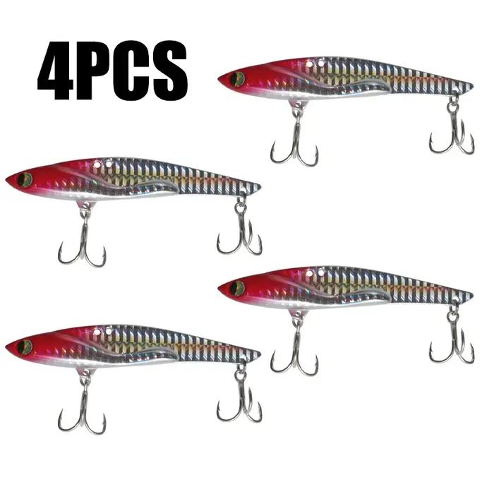 4 pièces VIB leurre de pêche 23g 35g gabarit en métal coulant grande lame longue fonte triple crochets Spinner cuillère