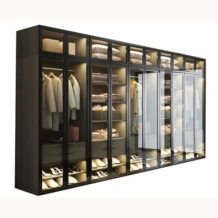 Designs modernes de dressings avec portes en verre, meubles de chambre à coucher avec tiroirs de ran