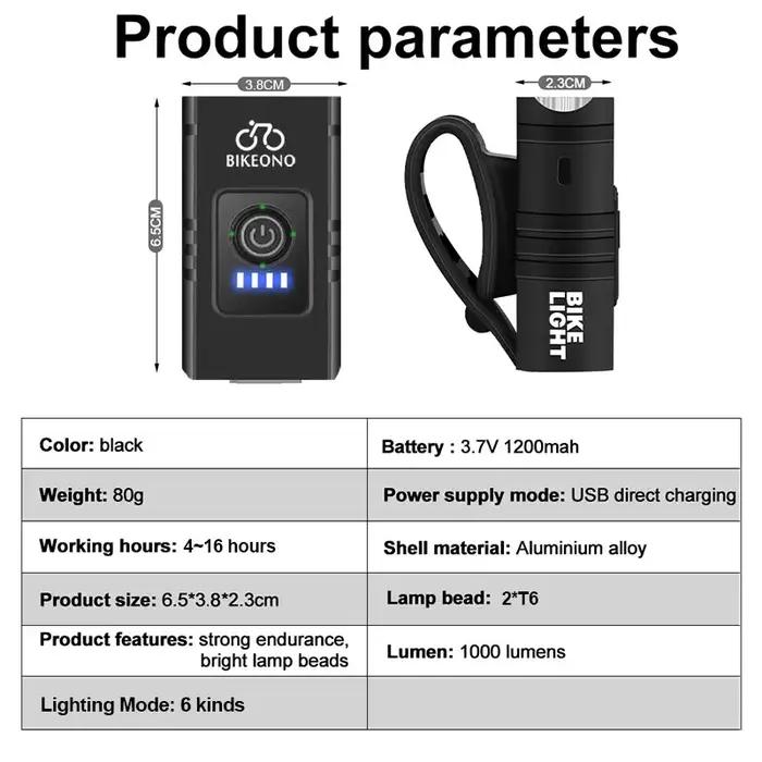 Lampe de vélo LED T6 avant pour VTT, lampe de vélo de montagne, lampe de poche de sauna, sonnette él