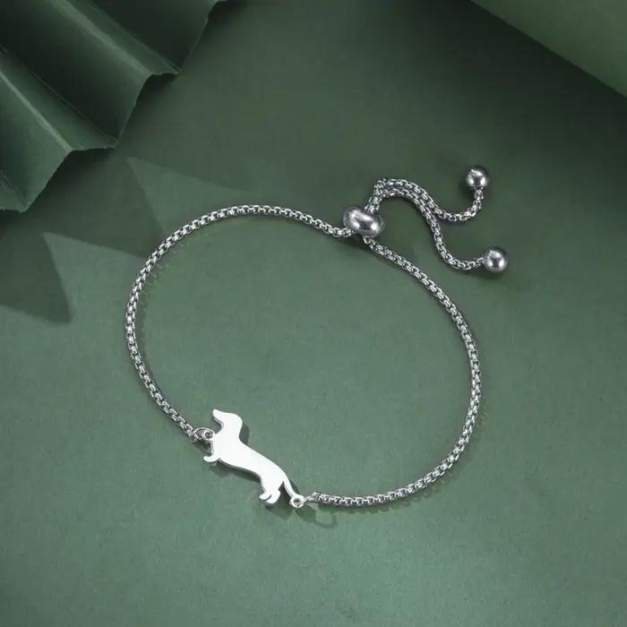 Teckel chien bracelets porte-bonheur pour femme boîte en acier inoxydable chaîne mignon chiot animaux de compagnie Bracelets bijoux cadeau