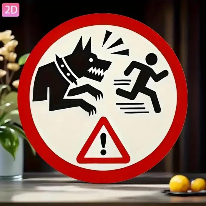 Panneau Rétro Rond pour Chien - Affiche d'Avertissement en Métal Aluminium de 8 Pouces pour Décoration Murale de Jardin