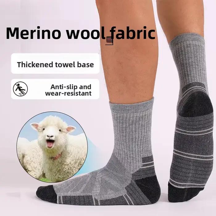 Chaussettes randonnée laine mérinos homme femme mi-mollet respirantes absorption amortissement vélo