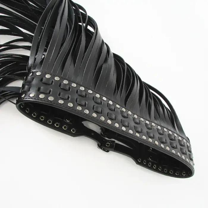 Fantastique longue frange ceinture en cuir noir ceintures de créateur pour les femmes longs glands b