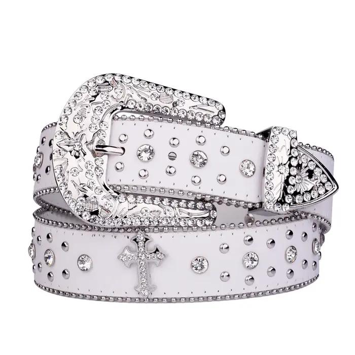 Punk strass blanc ceinture femme mâle mode western jean femme jean bijoux design de mode Y2K jean ce
