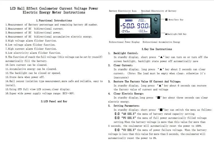 Compteur Coulomb DC Hall 100A 200A 400A, moniteur de batterie, tension numérique, capacité de couran