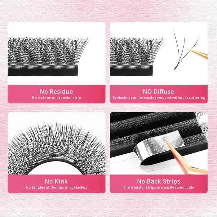 XIUSUZAKI 5 plateaux/lot Extensions de cils en forme de 3DW noir mat préfabriqué Volume ventilateurs