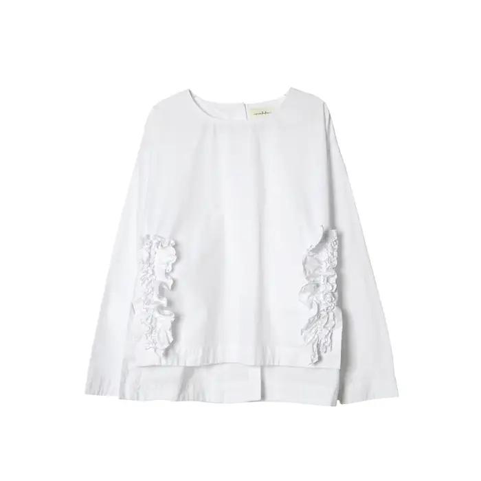 Imakokoni 2025 printemps Original coton lavé dentelle col rond chemise 244929