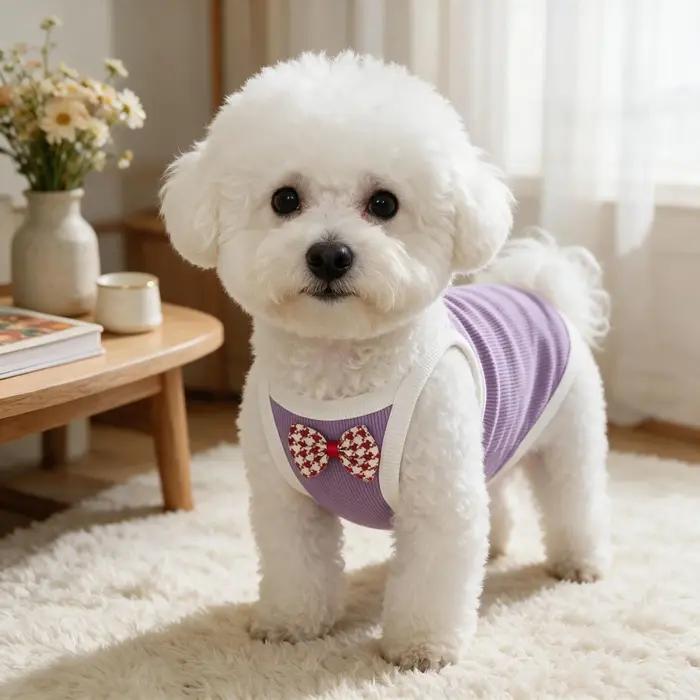 Débardeur côtelé sans manches pour chien, gilet pour animal de compagnie rouge à motif pied-de-poule avec nœud décoratif, vêtements d'été respirants pour chiots de petites races.