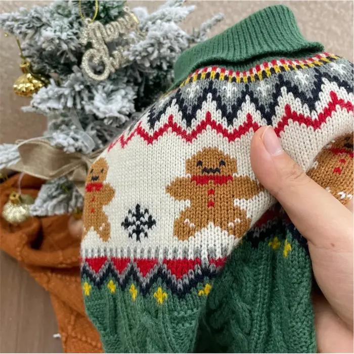 Noël rouge vert renne col haut pull doux pour chien chiot vêtements d'hiver