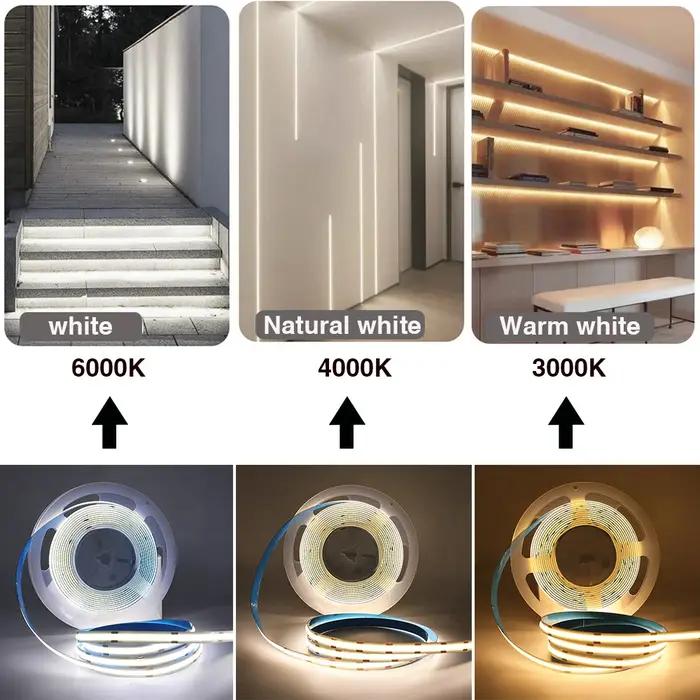 Bande lumineuse LED COB 5V 12V 24V, 320 diodes/m, haute densité RA90, Flexible, barre lumineuse, rub