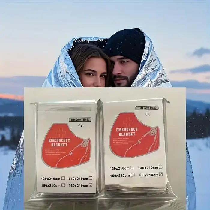 Couverture de survie d'urgence verte robuste pour camping randonnée et survie en général avec signalisation réfléchissante