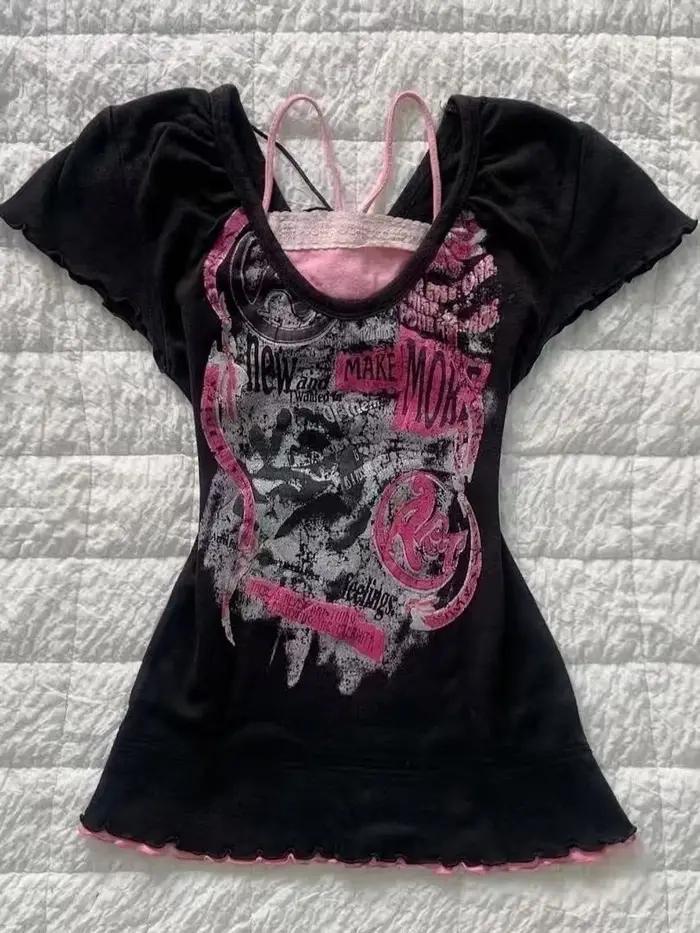 T-shirt gothique Hottie rose Femme manches courtes Streetwear Hip Hop rétro vêtements femmes t-shirts graphique