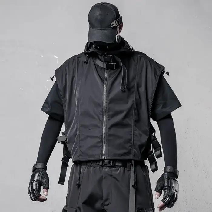 Fonction tactique ruban Patchwork conception Cargo gilet homme vêtements Techwear Style haute rue à capuche hauts sans manche chalecos